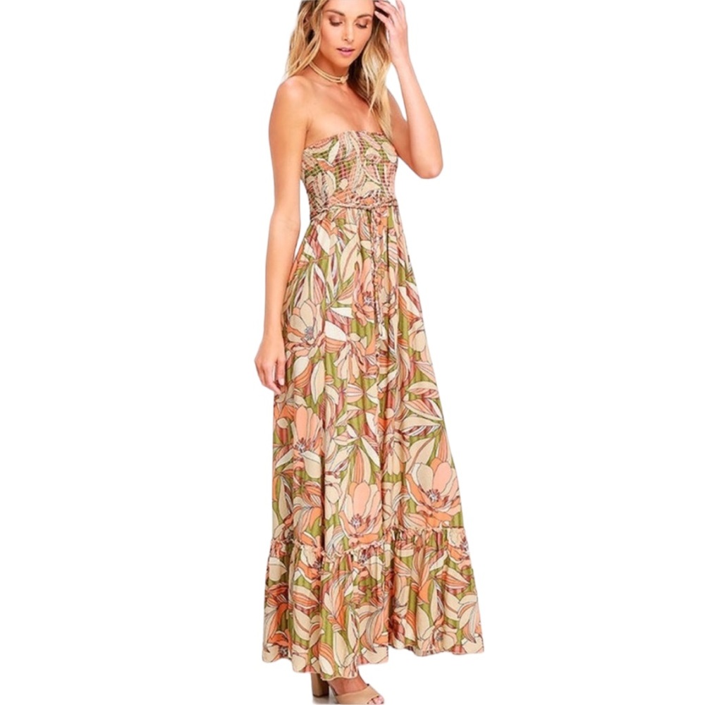 Lulu’s Tropical Tango Floral Print Maxi Dress Sz M